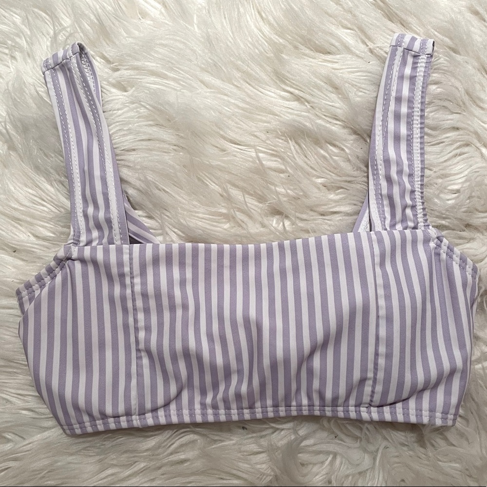 Shein: Purple & White Striped Tie Back Bikini Top